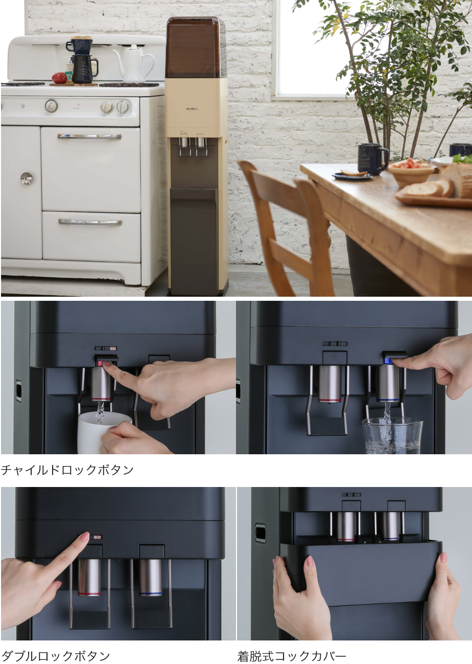 チャイルドロックボタン ダブルロックボタン 着脱式コックカバー